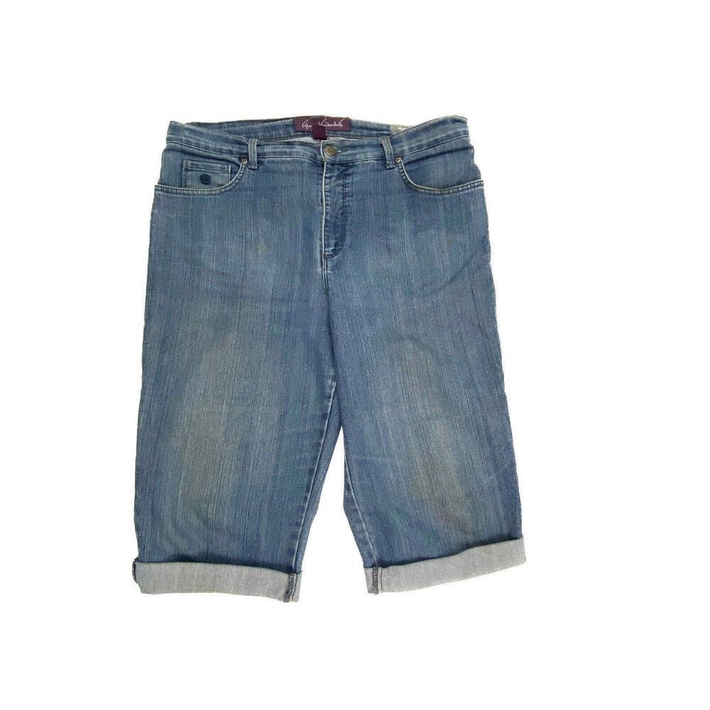 Gloria Vanderbilt Amanda Cuffed Bermuda Women's size 14P Blue Denim jean Shorts